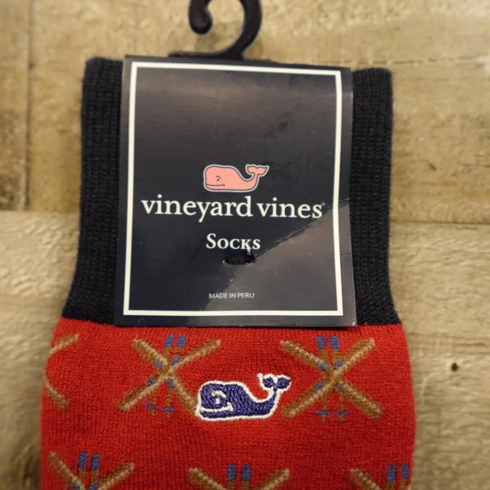 Vineyard‎ Vines Crossed Skis Icon Socks Men’s One Size Red Pima Cotton
